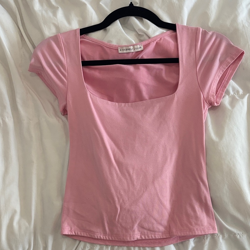 Sincerely Jules Pink Square Neck Short Sleeve Top